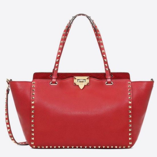 Replica Valentino Medium Rockstud Tote Red Grain Calfskin Fake Valentino Medium Rockstud Tote Red Grain Calfskin Replica
