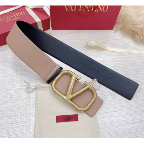 Replica Valentino VLogo Reversible Belt 70mm Beige and Black Calfskin