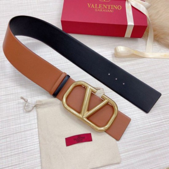 Replica Valentino VLogo Reversible Belt 70mm Brown and Black Calfskin