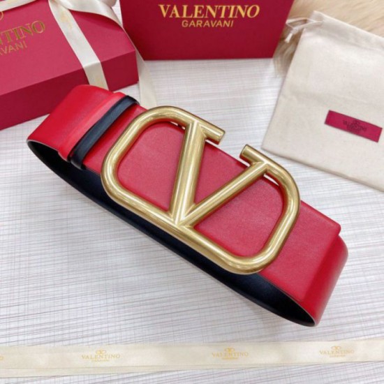 Fake Valentino VLogo Reversible Belt 70mm Black and Red Calfskin Replica