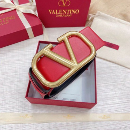 Fake Valentino VLogo Reversible Belt 70mm Black and Red Calfskin Replica