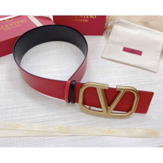 Fake Valentino VLogo Reversible Belt 70mm Black and Red Calfskin Replica