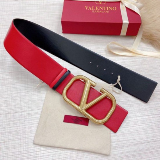 Fake Valentino VLogo Reversible Belt 70mm Black and Red Calfskin Replica