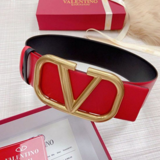 Fake Valentino VLogo Reversible Belt 70mm Black and Red Calfskin Replica