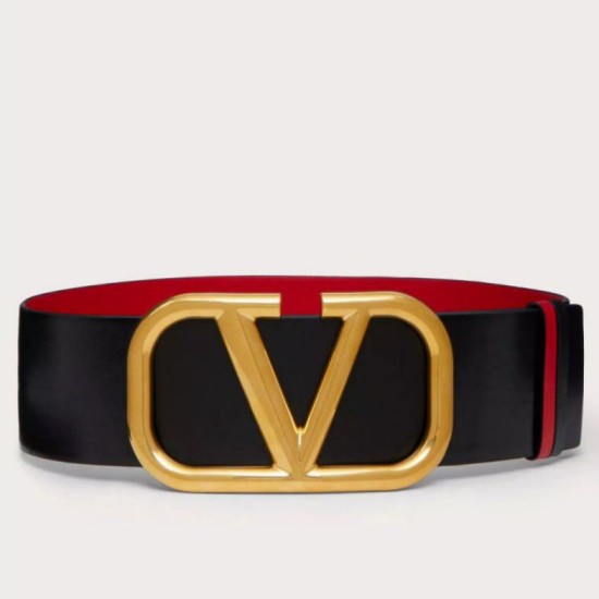 Fake Valentino VLogo Reversible Belt 70mm Black and Red Calfskin Replica