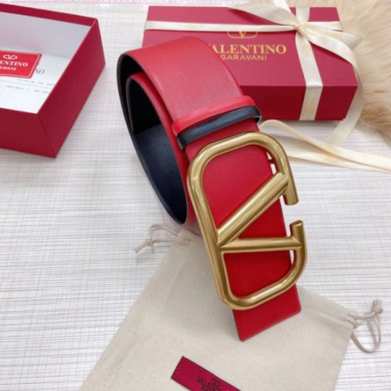 Fake Valentino VLogo Reversible Belt 70mm Black and Red Calfskin Replica