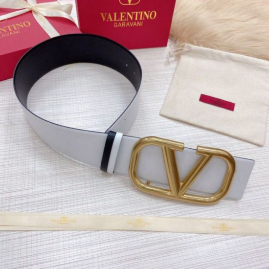 Fake Valentino VLogo Reversible Belt 70mm White and Black Calfskin Replica