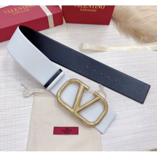 Fake Valentino VLogo Reversible Belt 70mm White and Black Calfskin Replica