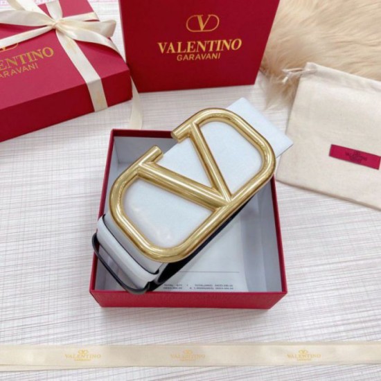 Fake Valentino VLogo Reversible Belt 70mm White and Black Calfskin Replica