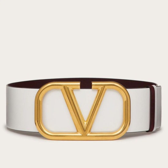 Fake Valentino VLogo Reversible Belt 70mm White and Black Calfskin Replica