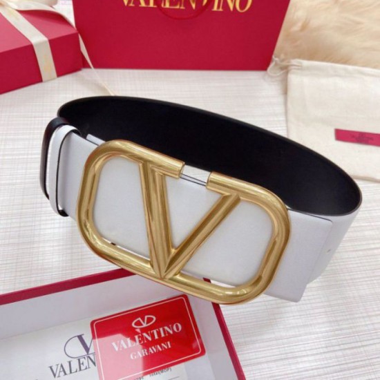 Fake Valentino VLogo Reversible Belt 70mm White and Black Calfskin Replica