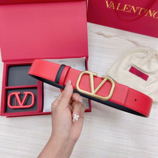 Replica Valentino VLogo Reversible Belt 40mm Black and Red Calfskin
