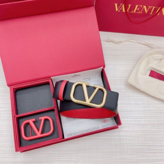 Replica Valentino VLogo Reversible Belt 40mm Black and Red Calfskin