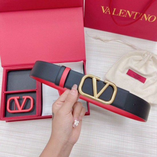 Replica Valentino VLogo Reversible Belt 40mm Black and Red Calfskin