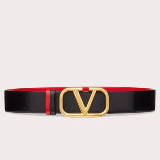Replica Valentino VLogo Reversible Belt 40mm Black and Red Calfskin