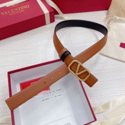 Fake Valentino VLogo Reversible Belt 30mm Brown and Black Calfskin Replica