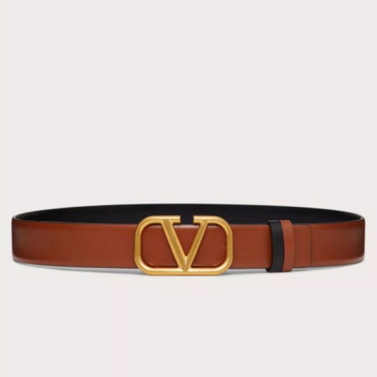Fake Valentino VLogo Reversible Belt 30mm Brown and Black Calfskin Replica