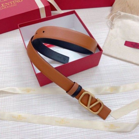 Fake Valentino VLogo Reversible Belt 30mm Brown and Black Calfskin Replica