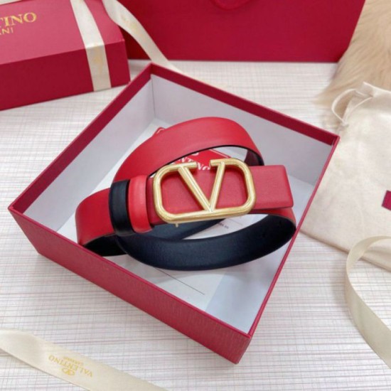 Replica Valentino VLogo Reversible Belt 30mm Black and Red Calfskin