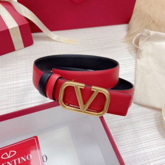 Replica Valentino VLogo Reversible Belt 30mm Black and Red Calfskin
