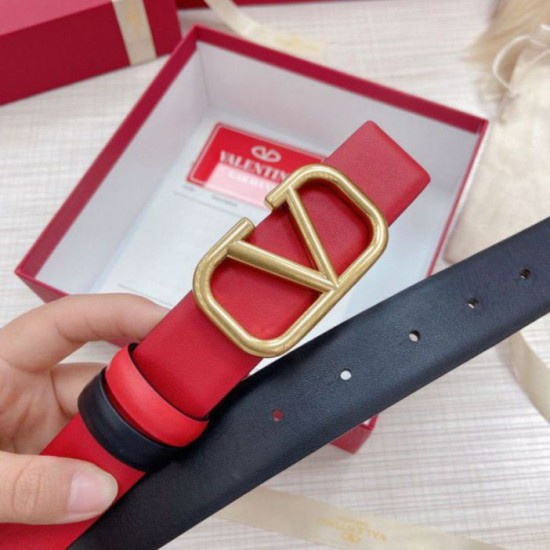 Replica Valentino VLogo Reversible Belt 30mm Black and Red Calfskin