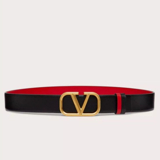 Replica Valentino VLogo Reversible Belt 30mm Black and Red Calfskin