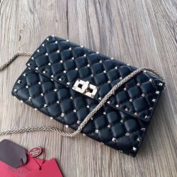 Replica Valentino Rockstud Spike Chain Clutch Black Lambskin