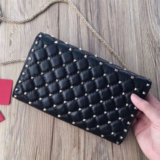 Replica Valentino Rockstud Spike Chain Clutch Black Lambskin