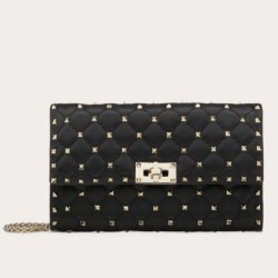 Replica Valentino Rockstud Spike Chain Clutch Black Lambskin