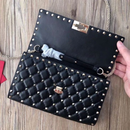 Replica Valentino Rockstud Spike Chain Clutch Black Lambskin