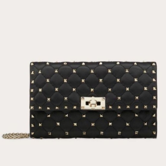 Replica Valentino Rockstud Spike Chain Clutch Black Lambskin