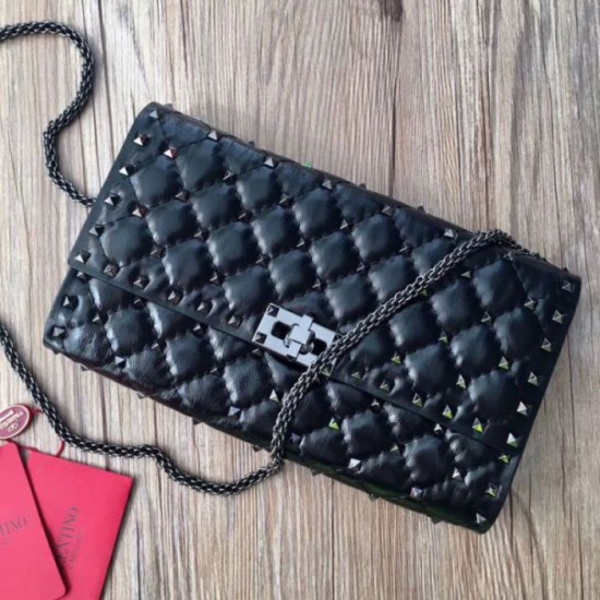 Replica Valentino Rockstud Spike Chain Clutch Crinkled Lambskin