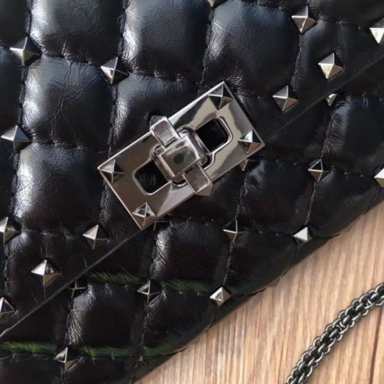 Replica Valentino Rockstud Spike Chain Clutch Crinkled Lambskin