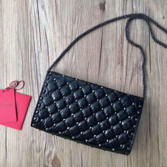 Replica Valentino Rockstud Spike Chain Clutch Crinkled Lambskin