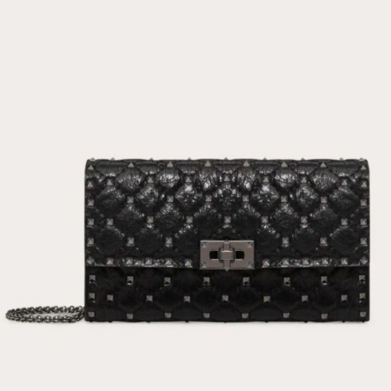 Replica Valentino Rockstud Spike Chain Clutch Crinkled Lambskin