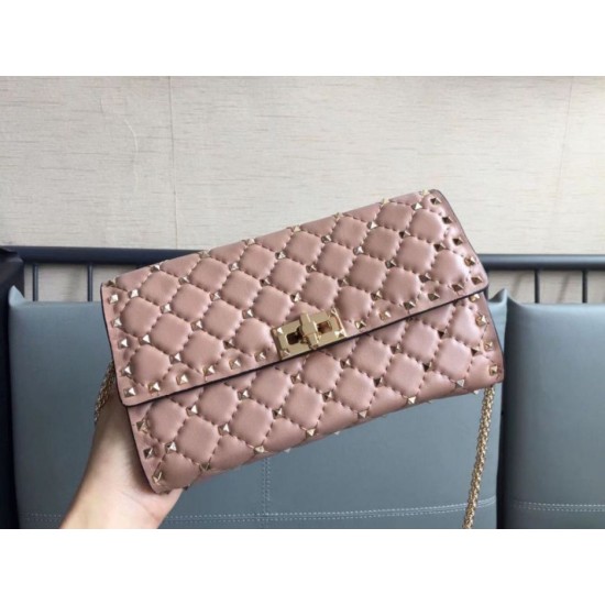 Replica Valentino Rockstud Spike Chain Clutch Poudre Lambskin