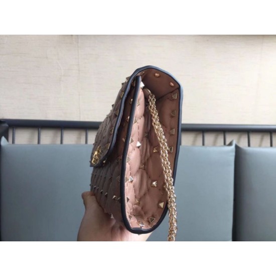 Replica Valentino Rockstud Spike Chain Clutch Poudre Lambskin