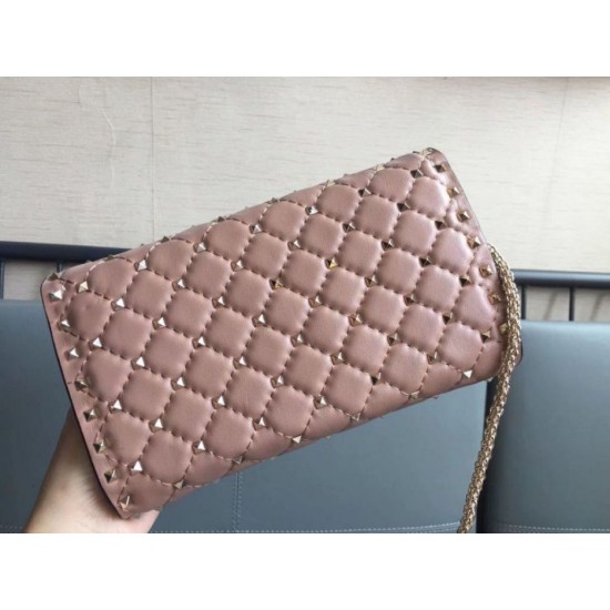 Replica Valentino Rockstud Spike Chain Clutch Poudre Lambskin