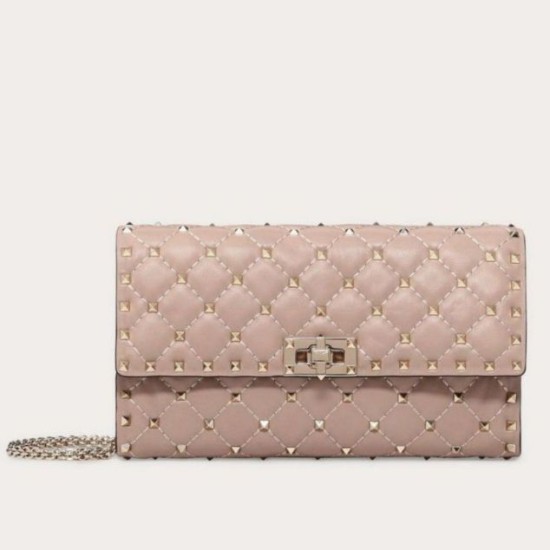 Replica Valentino Rockstud Spike Chain Clutch Poudre Lambskin