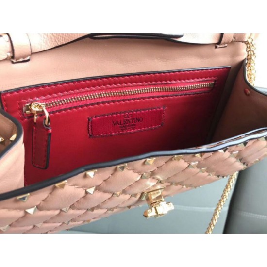 Replica Valentino Rockstud Spike Chain Clutch Poudre Lambskin