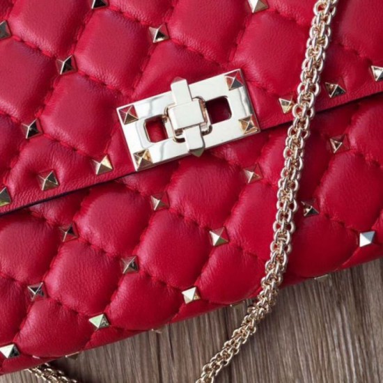 Fake Valentino Rockstud Spike Chain Clutch Red Lambskin Replica