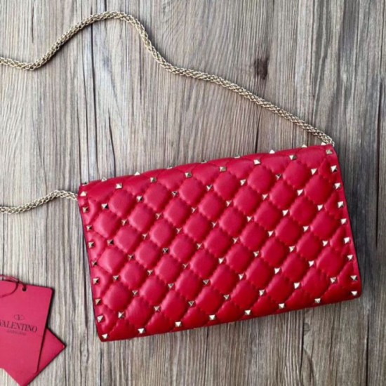Fake Valentino Rockstud Spike Chain Clutch Red Lambskin Replica