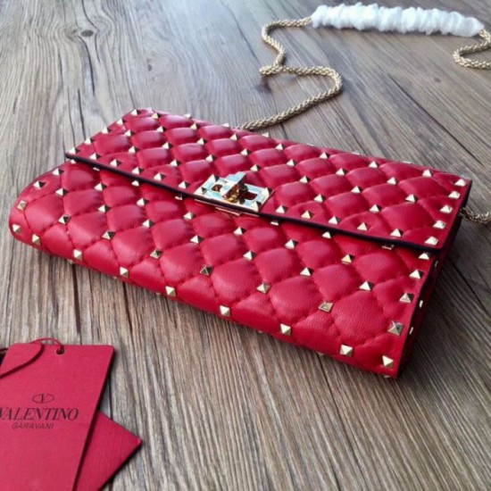 Fake Valentino Rockstud Spike Chain Clutch Red Lambskin Replica
