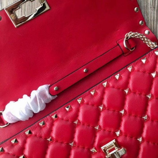 Fake Valentino Rockstud Spike Chain Clutch Red Lambskin Replica