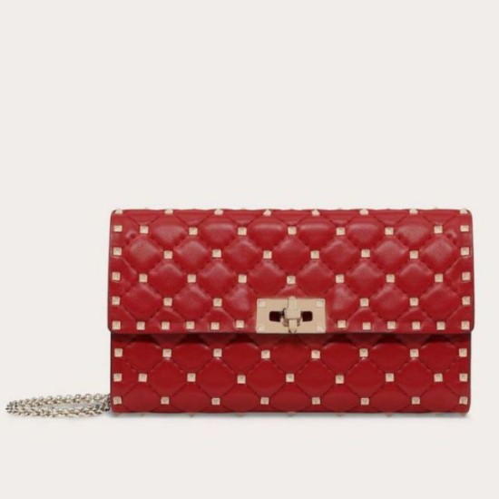 Fake Valentino Rockstud Spike Chain Clutch Red Lambskin Replica