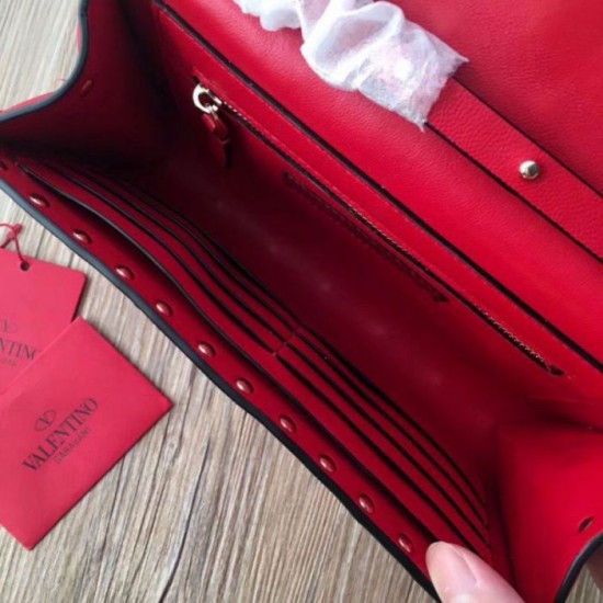 Fake Valentino Rockstud Spike Chain Clutch Red Lambskin Replica