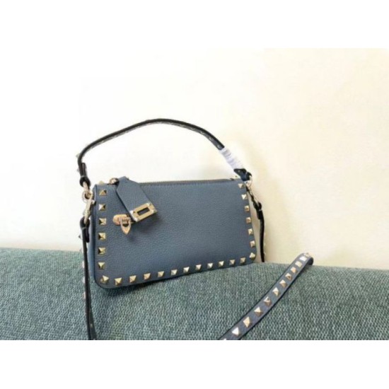 Replica Valentino Rockstud Small Crossbody Bag Blue Grained Calfskin