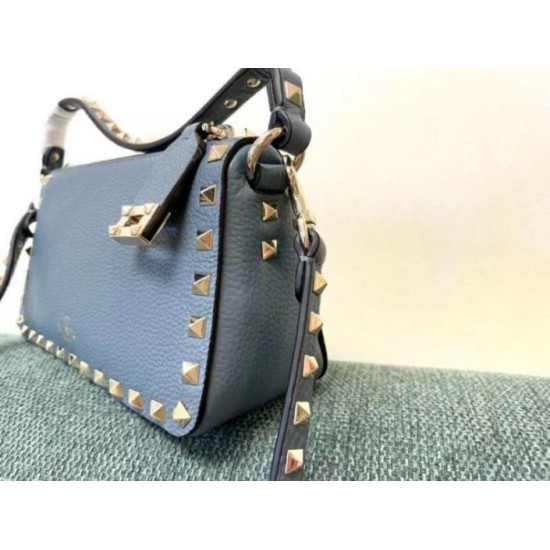 Replica Valentino Rockstud Small Crossbody Bag Blue Grained Calfskin