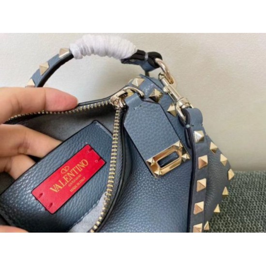 Replica Valentino Rockstud Small Crossbody Bag Blue Grained Calfskin