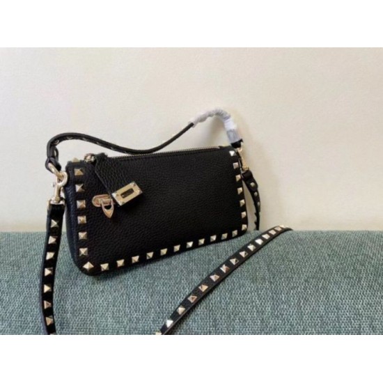 Fake Valentino Rockstud Small Crossbody Bag Black Grained Calfskin Replica